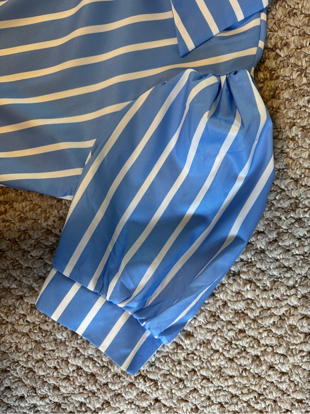 Blue & White Striped Button-Front Midi Dress | Puff Sleeve Shirt Dress | Size M - Picture 3 of 6